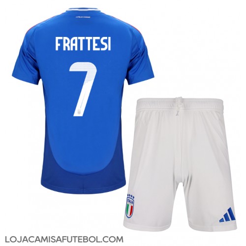 Camisa de Futebol Itália Davide Frattesi #7 Equipamento Principal Infantil Europeu 2024 Manga Curta (+ Calças curtas)